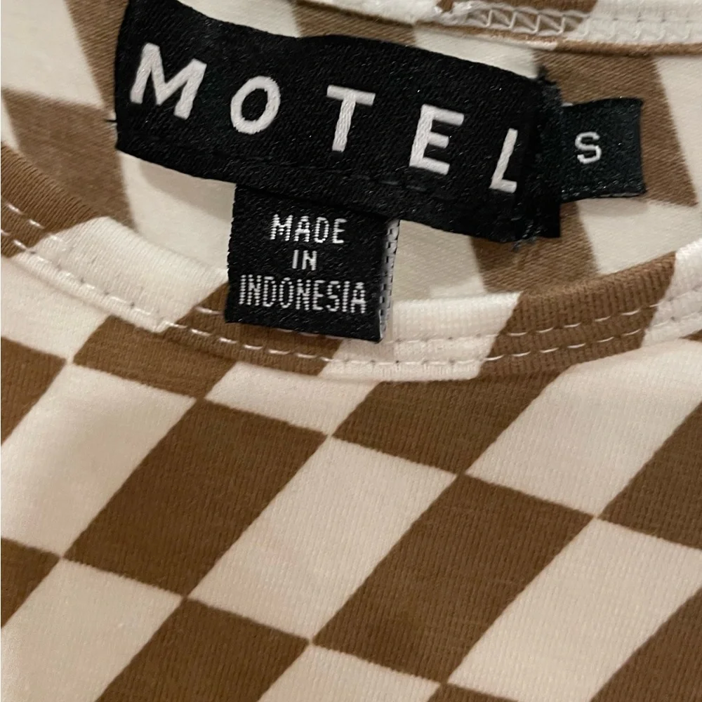 MOTEL Rocks Gimon Brown & White Checkered Crop Tank Top - S - Picture 6 of 11